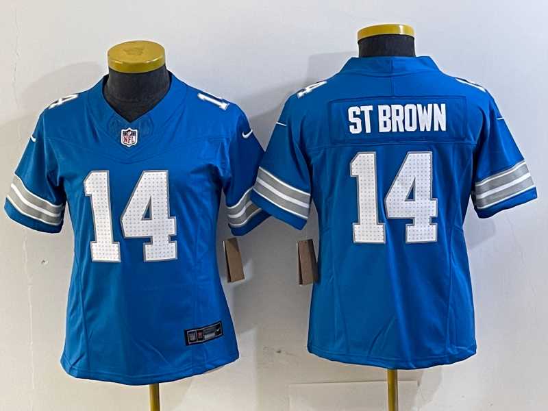 Womens Detroit Lions #14 Amon Ra St Brown Limited Blue 2024 FUSE Vapor Jersey->women nfl jersey->Women Jersey